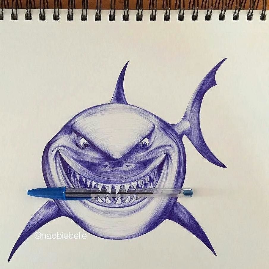 Акула рисунок ручкой