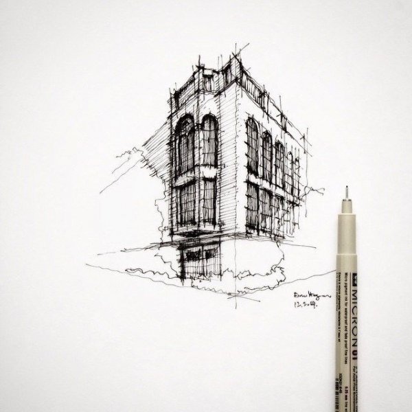 Архитектура здания ручкой