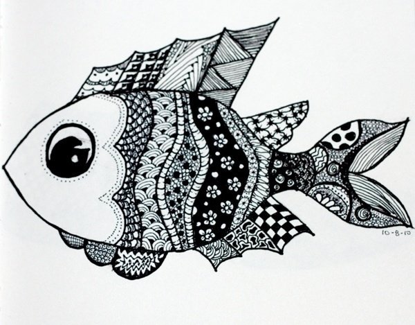 Техника Зентангл рыбка