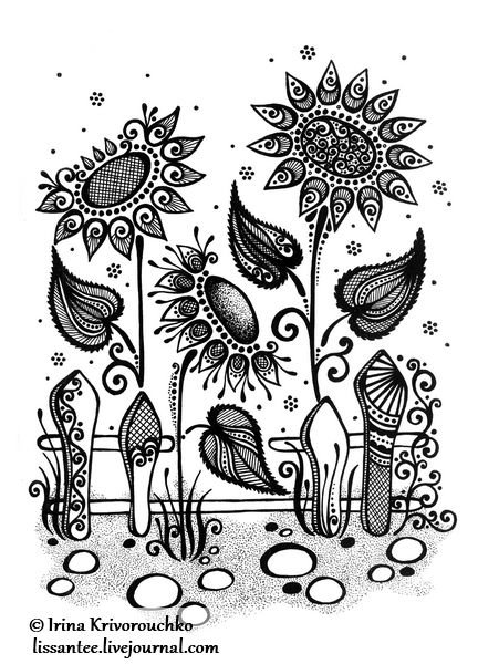 Стилизованные цветы гелевой ручкой