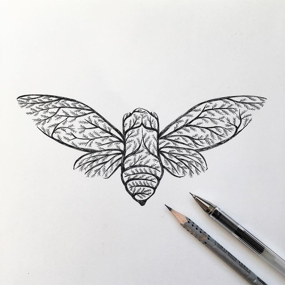 Бабочка гелевой ручкой
