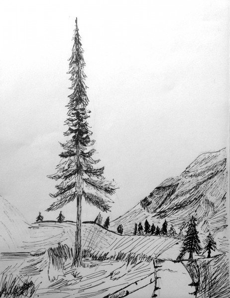 Пейзаж гелевой ручкой