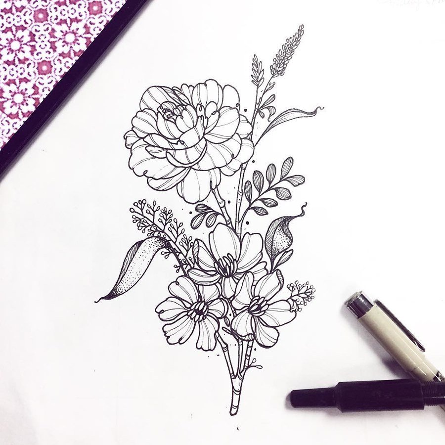 Цветы нарисованные ручкой