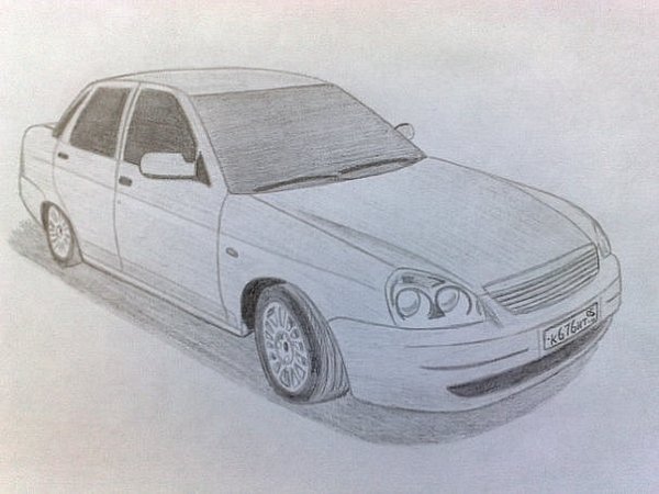 Нарисованная Лада Приора спереди