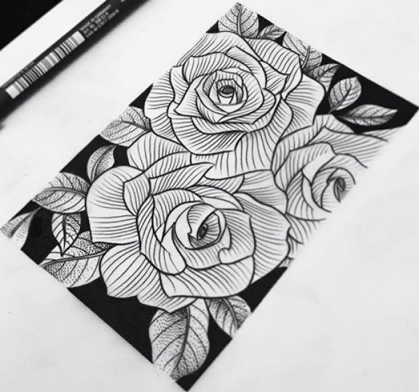 Роза черной ручкой