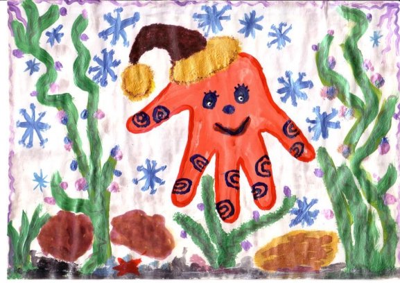 Рисование осьминога ладошками