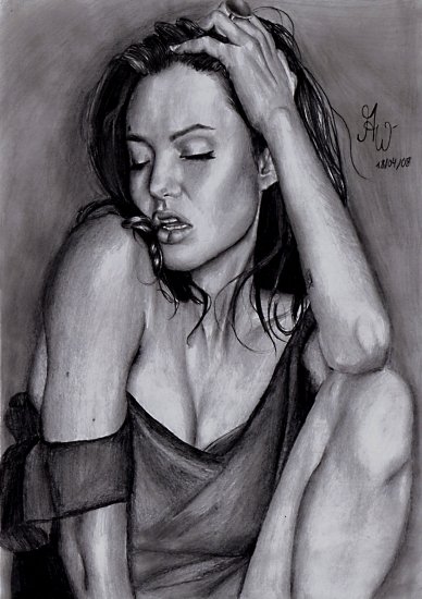 Рисунки карандашом Анджелина Джоли со спины