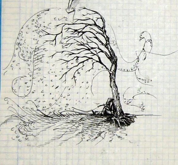 Дерево черной гелевой ручкой