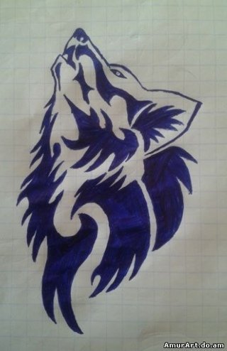 Волк синей ручкой