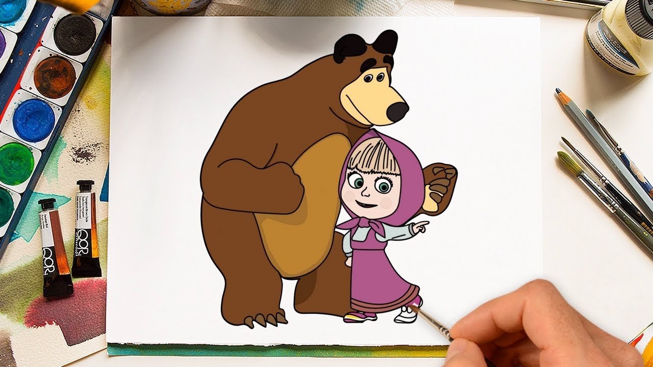 Как нарисовать из мультика маша и медведь мишку