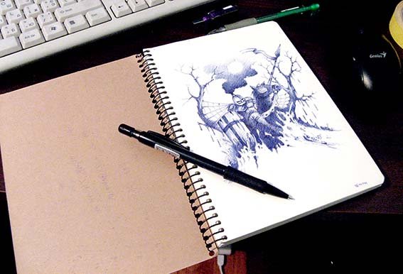 Рисунки шариковой ручкой в тетради