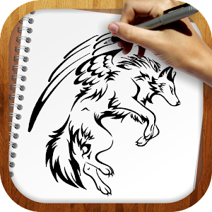 Рисунок волка на руке черной ручкой