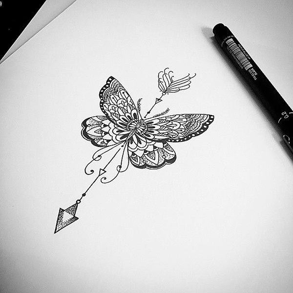 Тату Мандала с бабочками