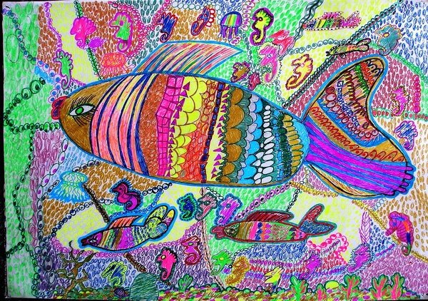 Декоративные рыбки фломастерами