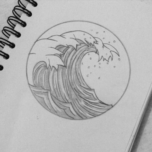 Тату волна в круге эскиз