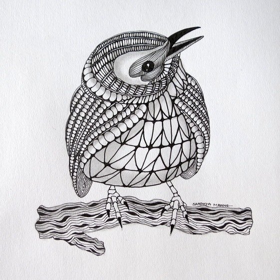 Синица дудлинг Зентангл