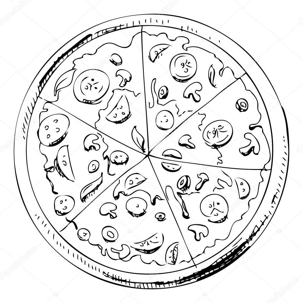 Раскраски еда круглая пицца
