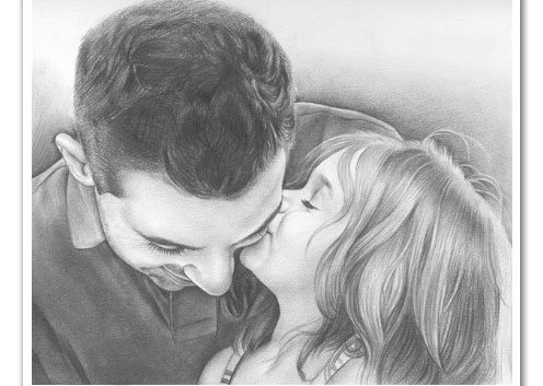 Папа и дочь карандашом