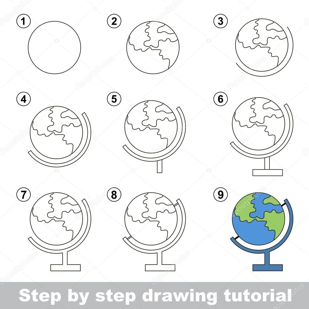 Глобус поэтапное рисование для детей