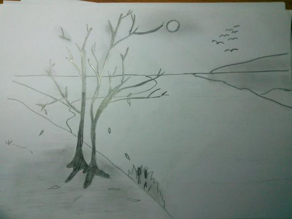 Осенний пейзаж в графике