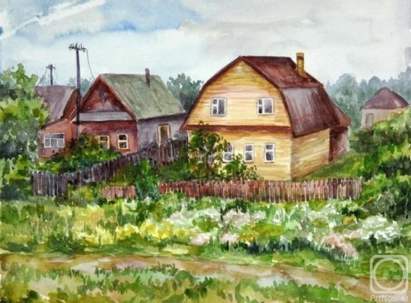Дачный пейзаж акварелью