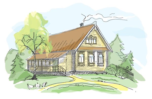 Дом в деревне для рисования