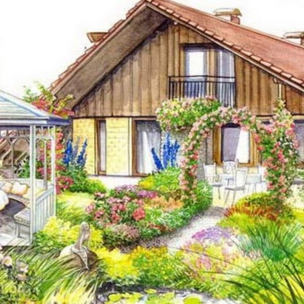 Нарисовать дом с садом