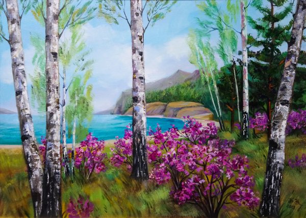 Картина Байкал багульник