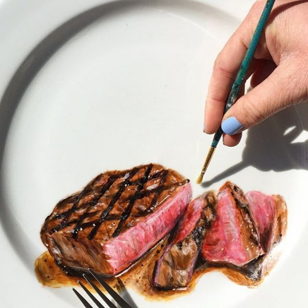 Акварель блюдо стейк