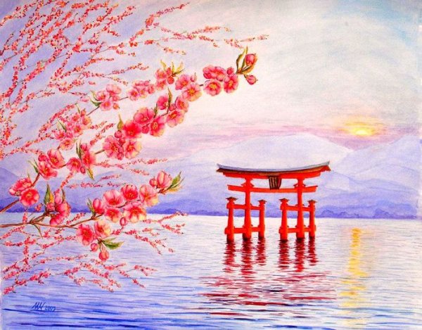 Японская живопись пагода