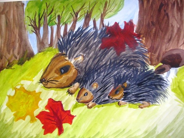 Рисунок на тему осень с ежиком