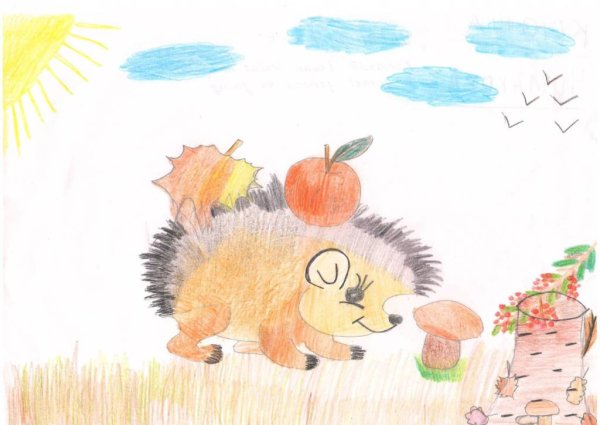 Рисование осень Ежик