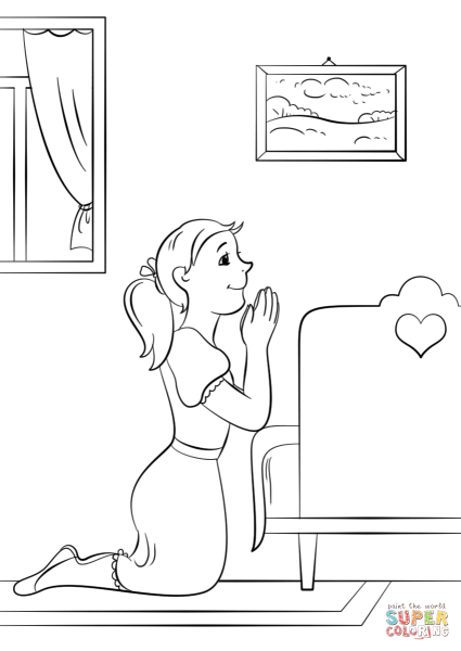 Разукрашка для детей молится ребенок