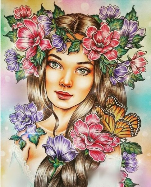 Портрет карандашом с цветами