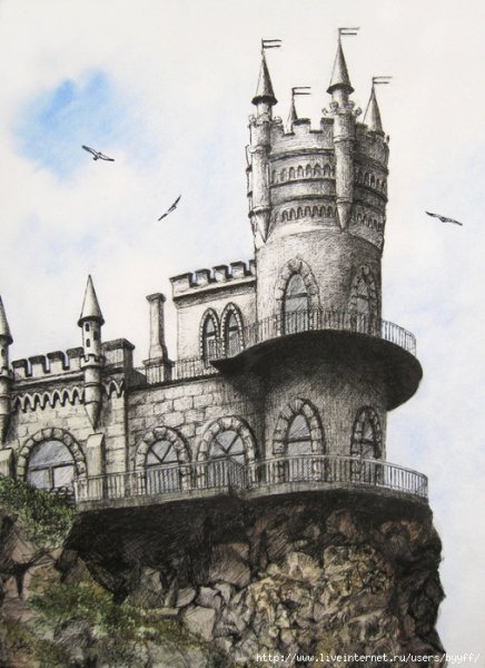 Ласточкино гнездо в Крыму рисунок