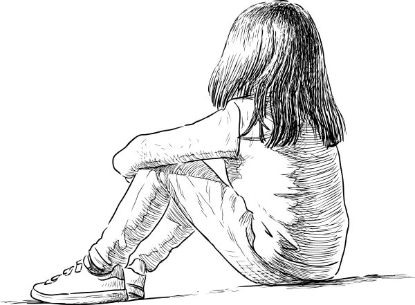 Девочка сидит рисунок