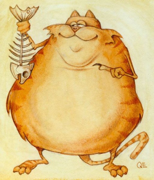 Толстый кот нарисованный