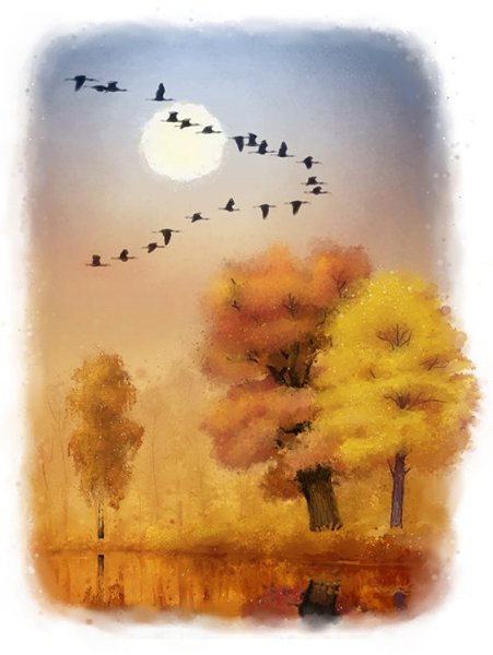 Осеннее небо акварелью