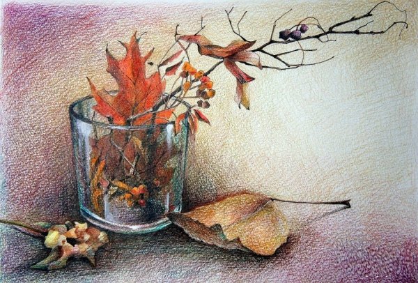 Осенний натюрморт цветными карандашами