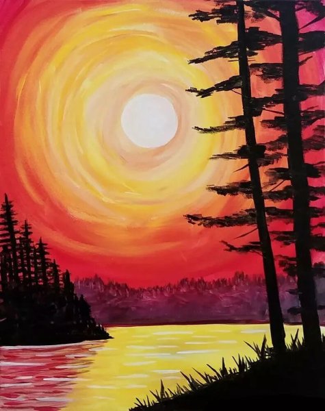 Закат гуашью