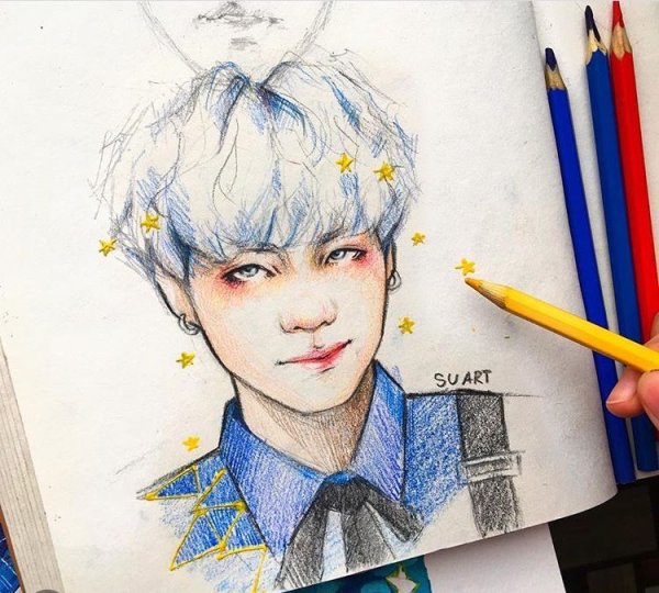 Шуга из БТС цветными карандашами