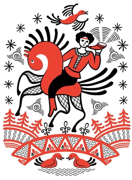 Мезенская роспись кони и олени