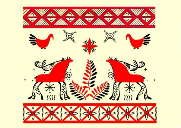 Мезенская роспись элементы конь