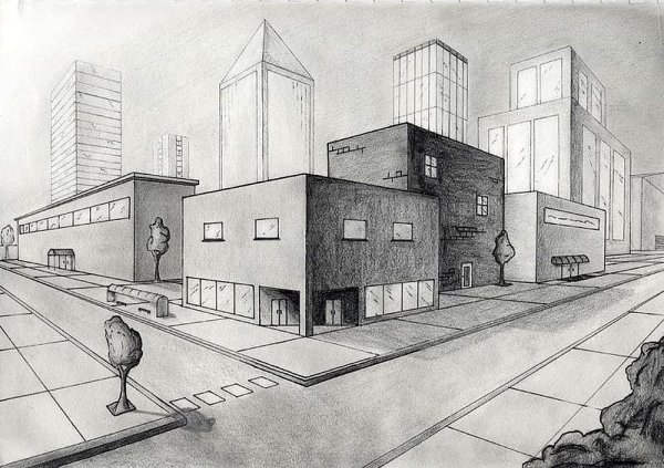 Зарисовка города линейная перспектива