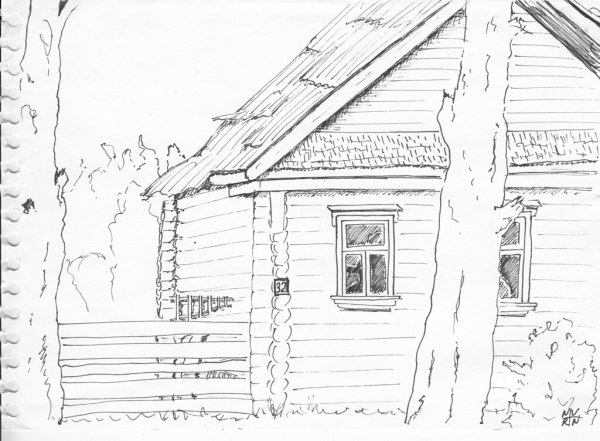 Русская изба рисунок карандашом