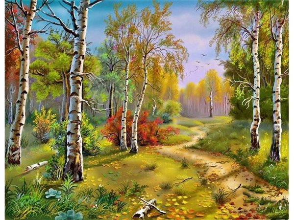 Алмазная живопись "Березовая роща" 55х40см