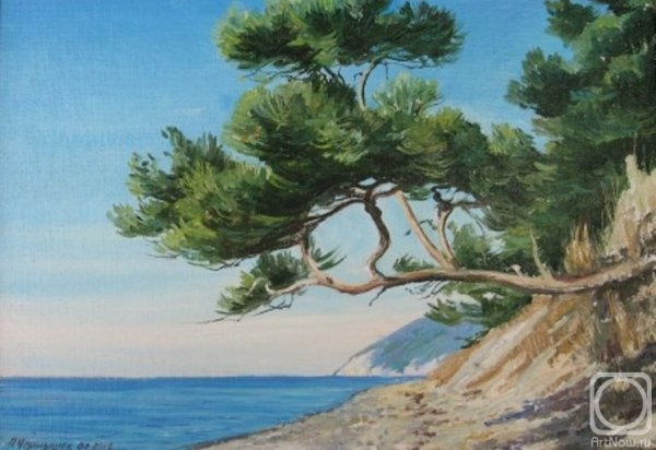 Акварель сосна на берегу