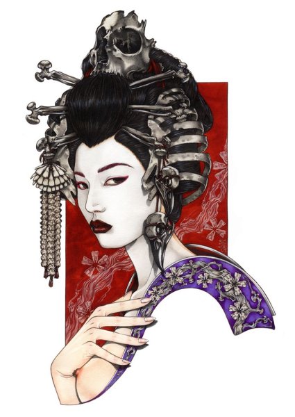 Японская живопись гейши акварелью