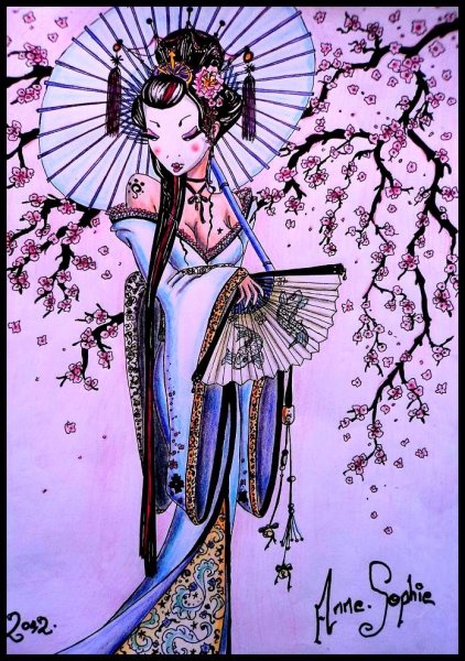 Японская девушка акварель