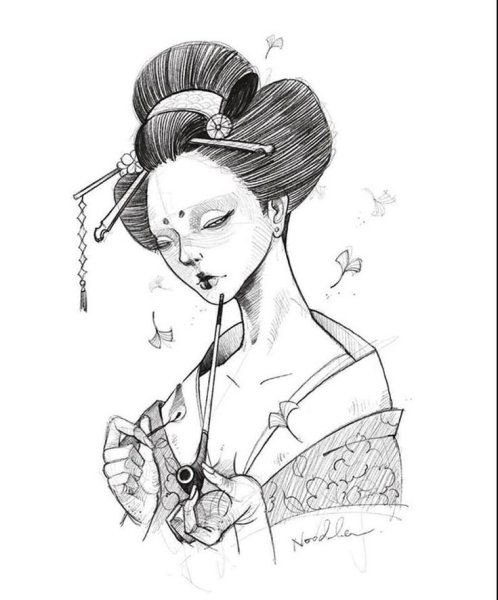 Японская живопись гейши харакири